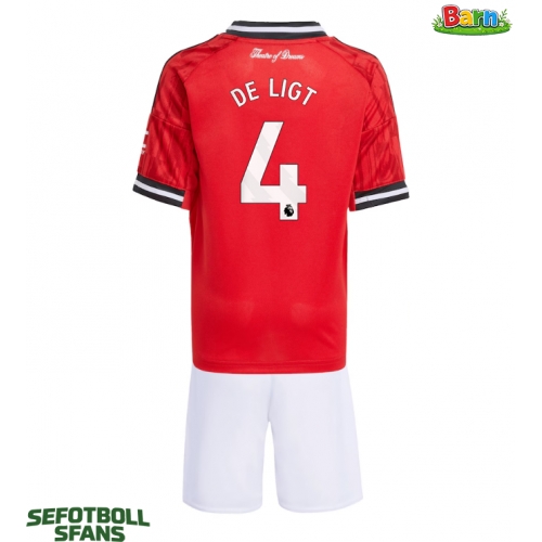 Manchester United Matthijs de Ligt #4 Hemmaställ Barn 2025-26 Kortärmad (+ Korta byxor)